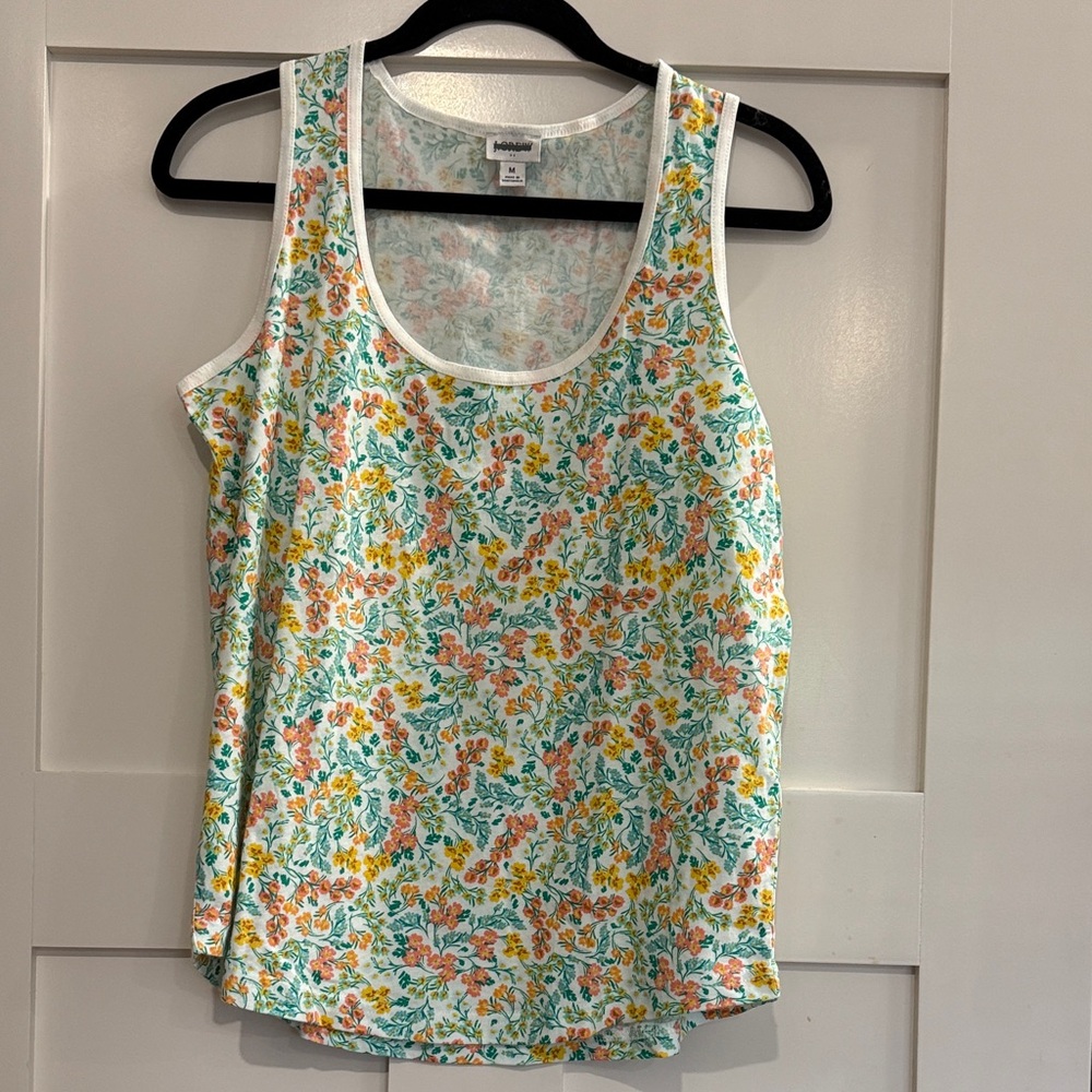 NWOT J.Crew Floral Scoop Neck Tank - Coral & Teal Flowers.  Women’a size M